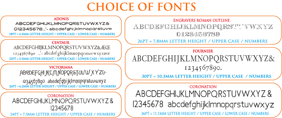 Choices of font for embossing