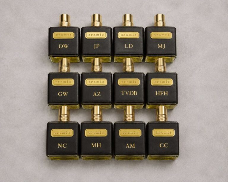 Aramis Perfume Leather Sleeves Personalized Gold Initials