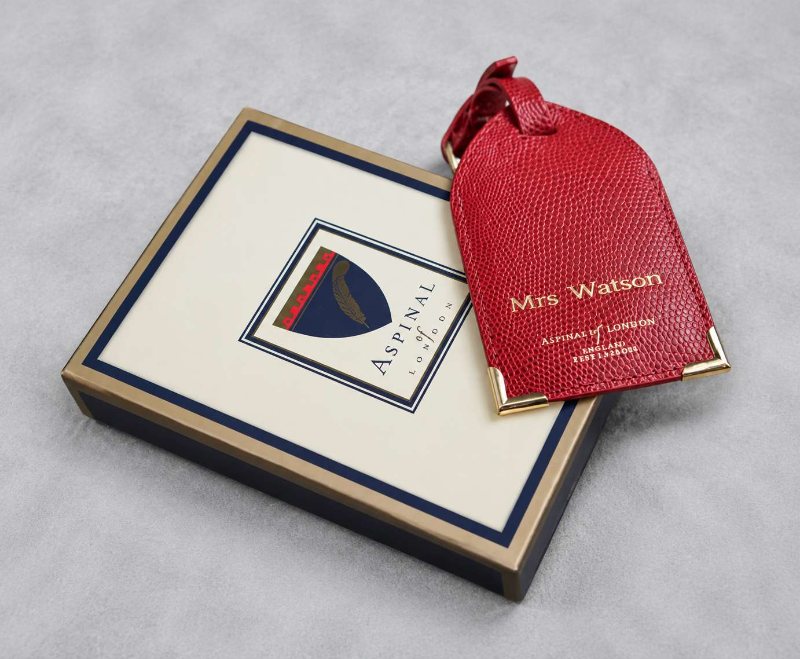 Aspinal Of London Personalized Red Leather Luggage Tag