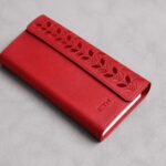 Blind Debossed Initials Red Leather Wallet Clutch