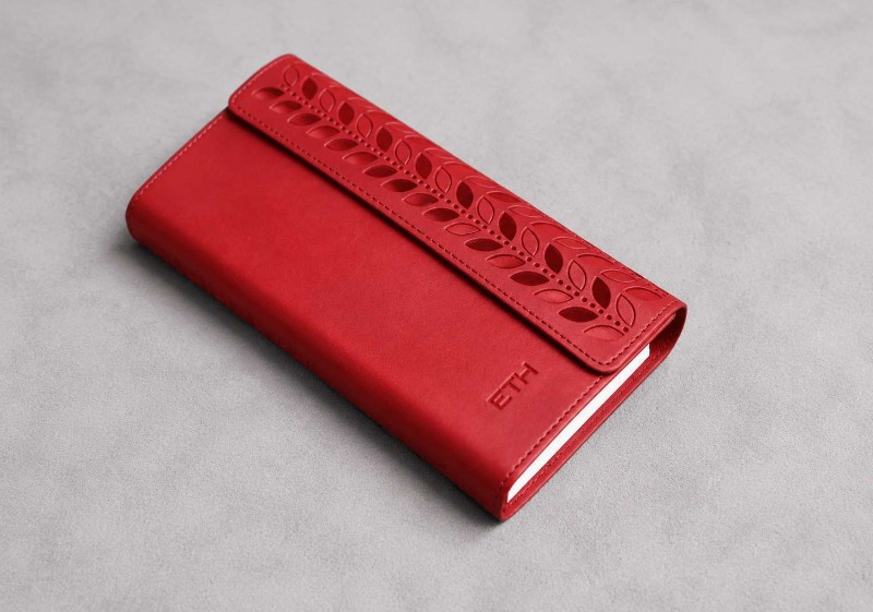 Blind Debossed Initials Red Leather Wallet Clutch