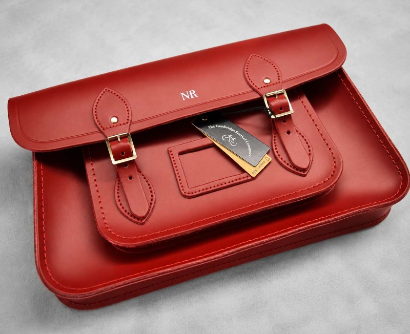 Cambridge Satchel Company Red Leather Bag Personalized Initials