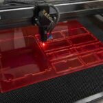 Co2 Laser Cutter Machine Cutting Red Acrylic Sheet