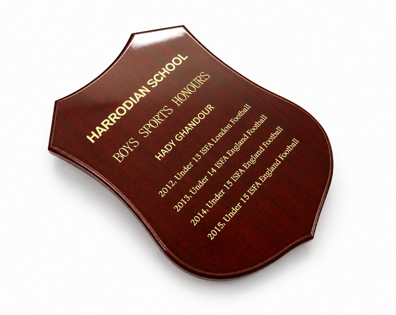 Custom Engraved Wooden School Trophy Shield