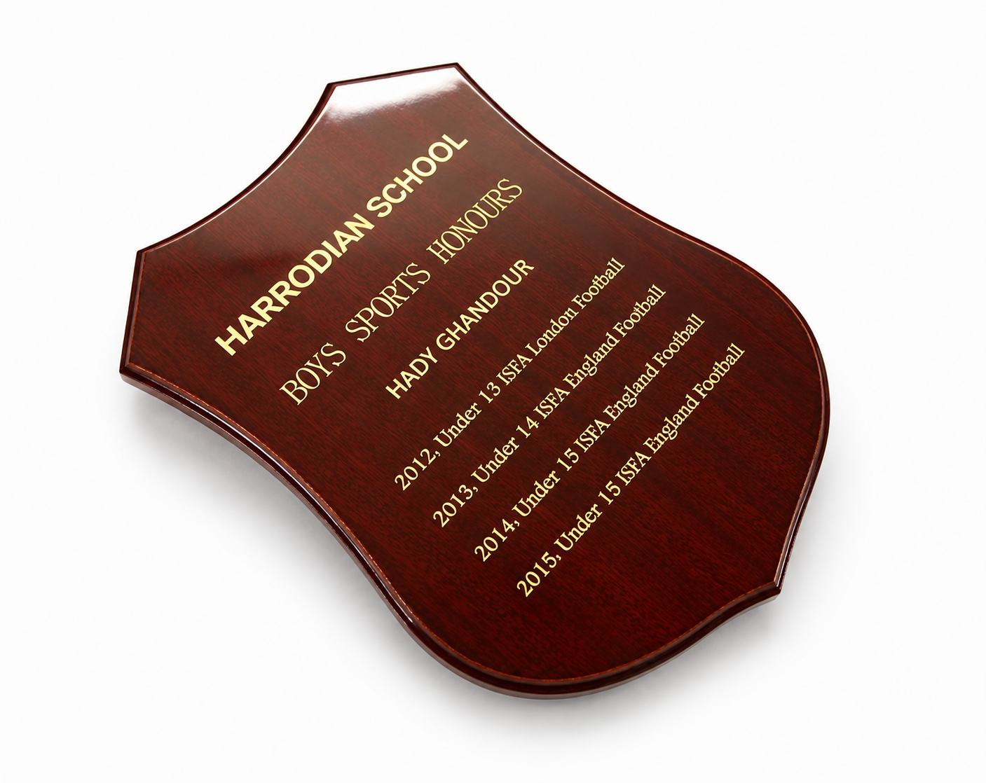 Custom Engraved Wooden School Trophy Shield
