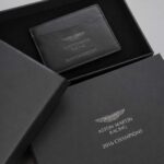 Custom Heat Embossed Leather Card Holder Hot Foil Silver Presentation Box Aston Martin Racing
