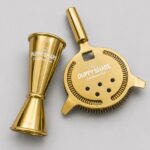 Duppy Share Gold Cocktail Jigger Hawthorne Strainer Metal Engraved Bar Tool Set