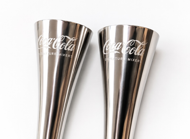 Engraved Coca Cola Signature Mixers Stainless Steel Cocktail Glasses