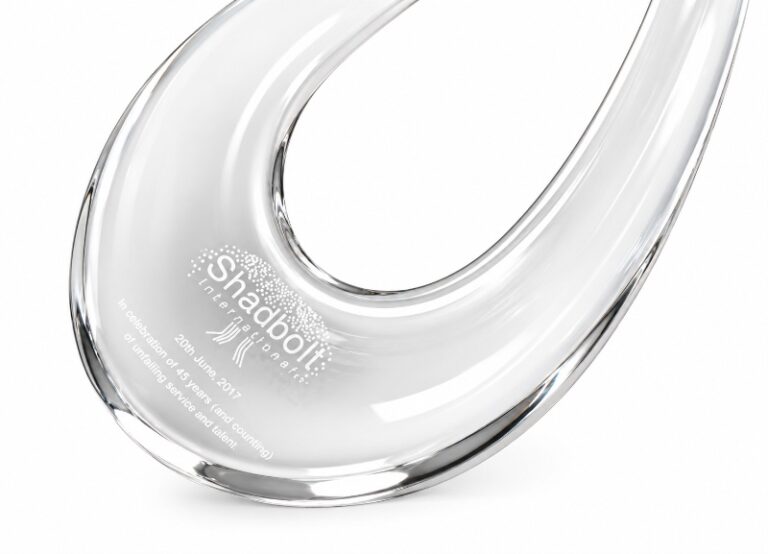 Engraved Crystal Carafe Anniversary Award Shadbolt International Corporate Recognition
