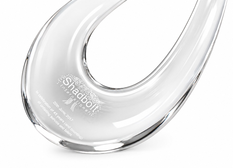Engraved Crystal Carafe Anniversary Award Shadbolt International Corporate Recognition