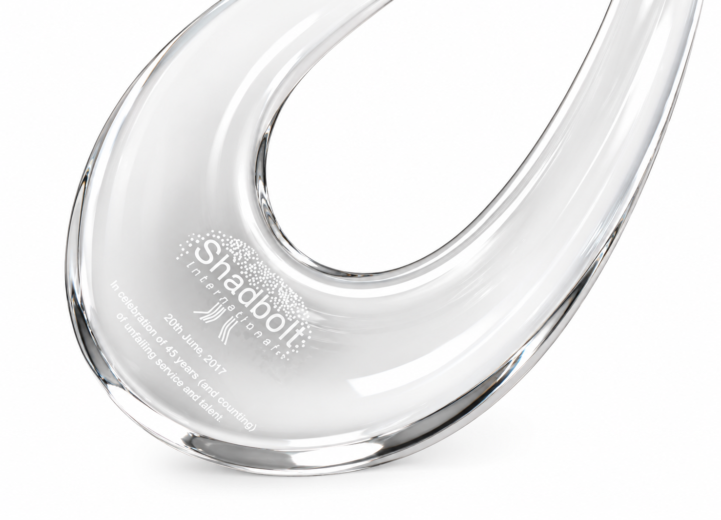 Engraved Crystal Carafe Anniversary Award Shadbolt International Corporate Recognition