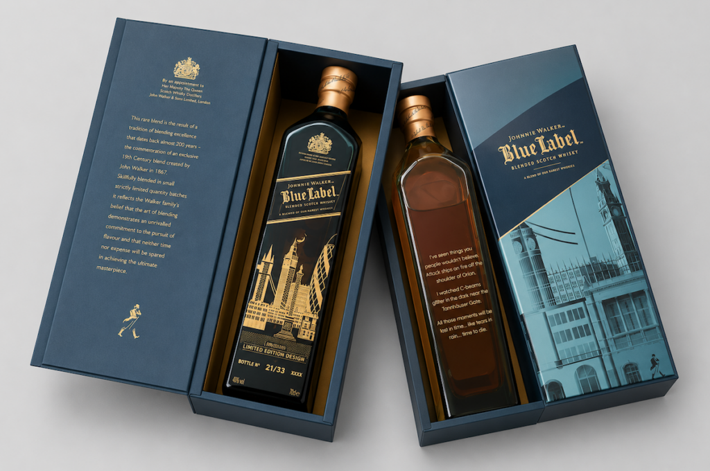 Engraved Gold Filled Johnnie Walker Blue Label Whisky Gift Box Limited Edition Copy