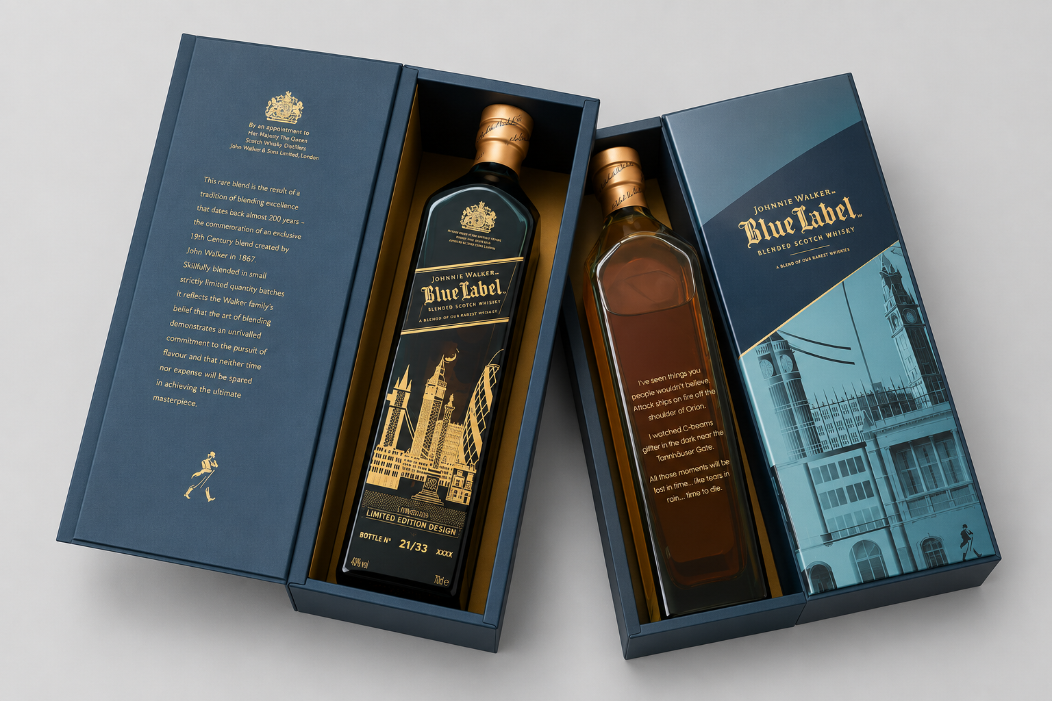 Engraved Gold Filled Johnnie Walker Blue Label Whisky Gift Box Limited Edition