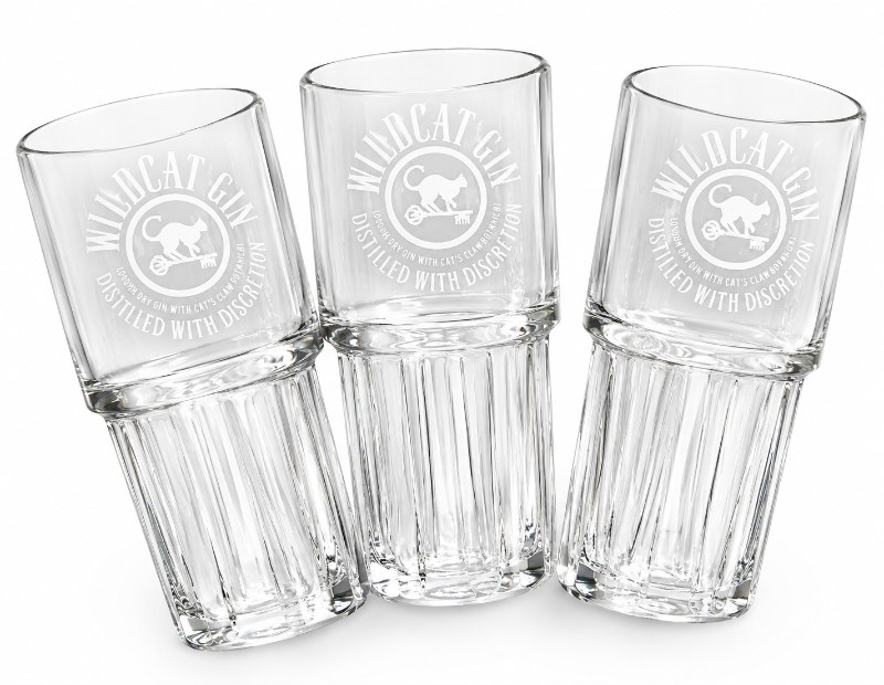 Engraved Wildcat Gin Crystal Tumbler Glasses Premium Gin Glass Set