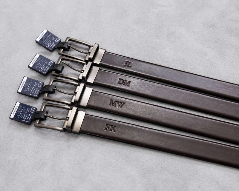 Groomsmen Gift Personalized Brown Leather Belts Monogrammed Initials