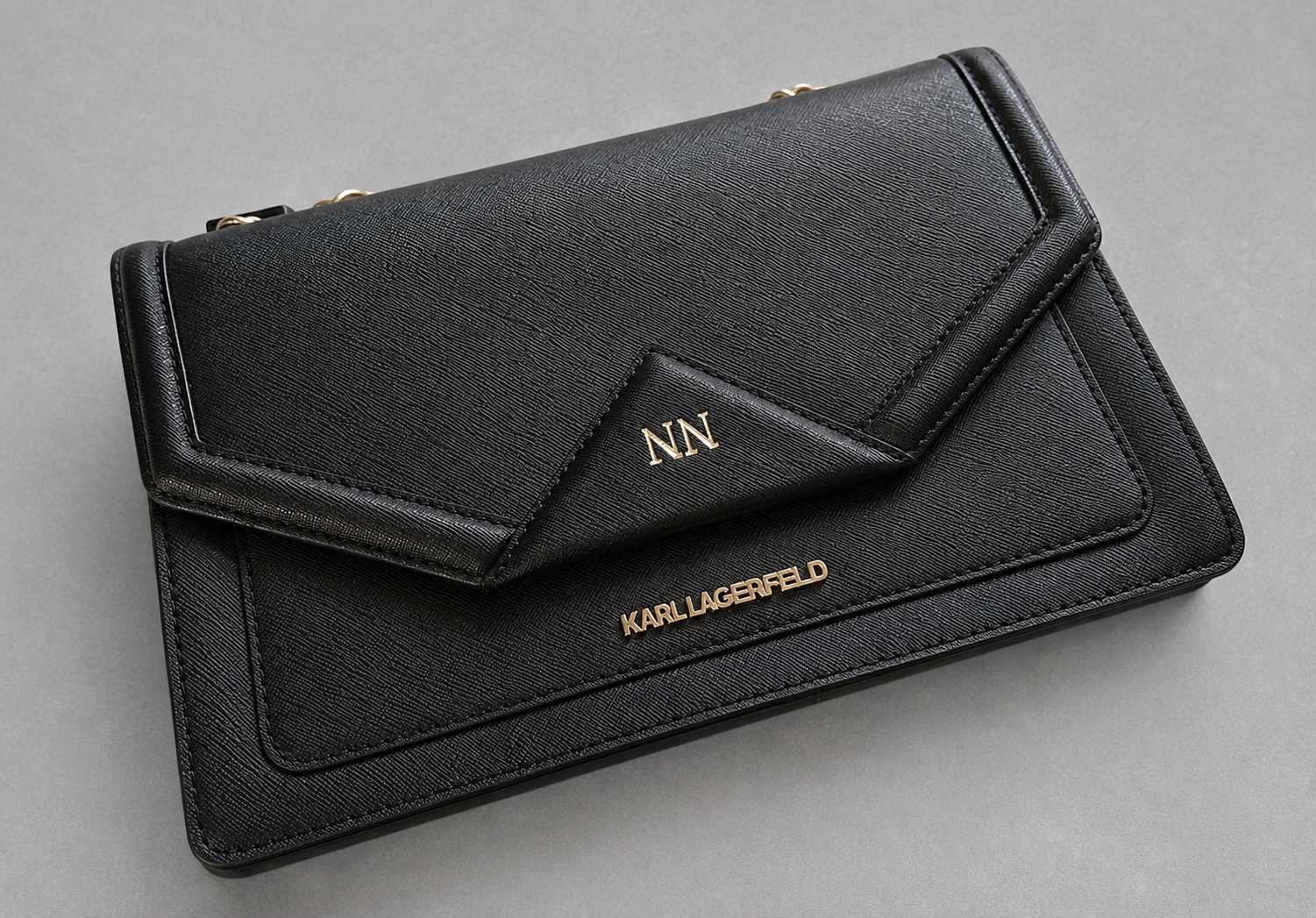 Karl Lagerfeld Personalized K Klassik Black Leather Shoulder Bag