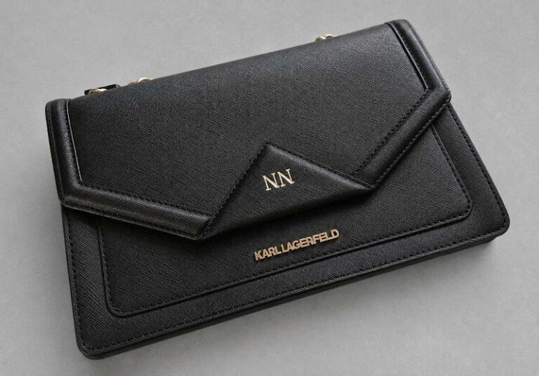 Karl Lagerfeld Personalized K Klassik Black Leather Shoulder Bag