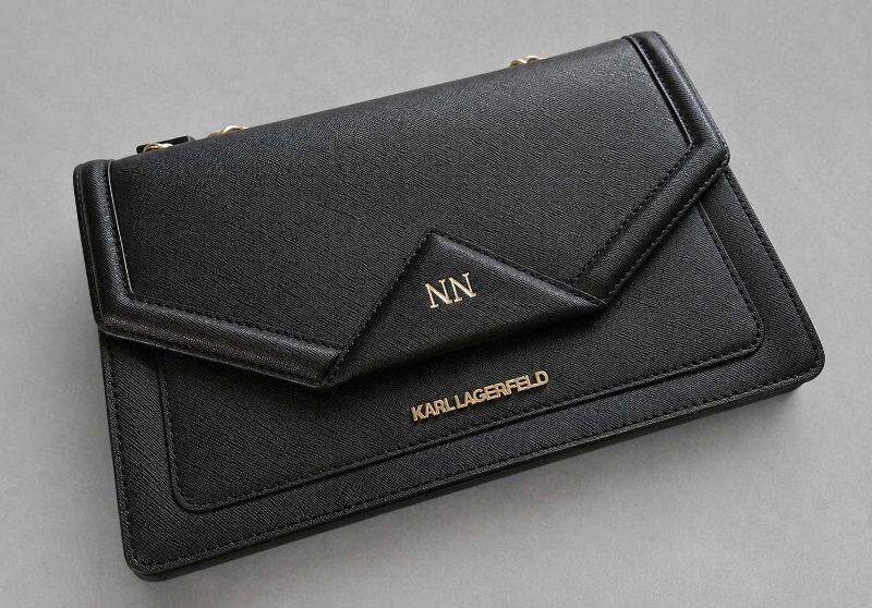Karl Lagerfeld Personalized K Klassik Black Leather Shoulder Bag
