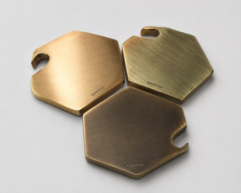 Kimpton Metal Engraved Brass Bottle Opener Coaster Set