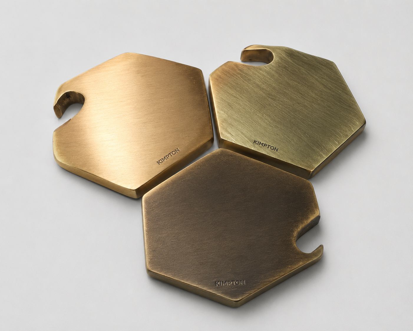 Kimpton Metal Engraved Brass Bottle Opener Coaster Set