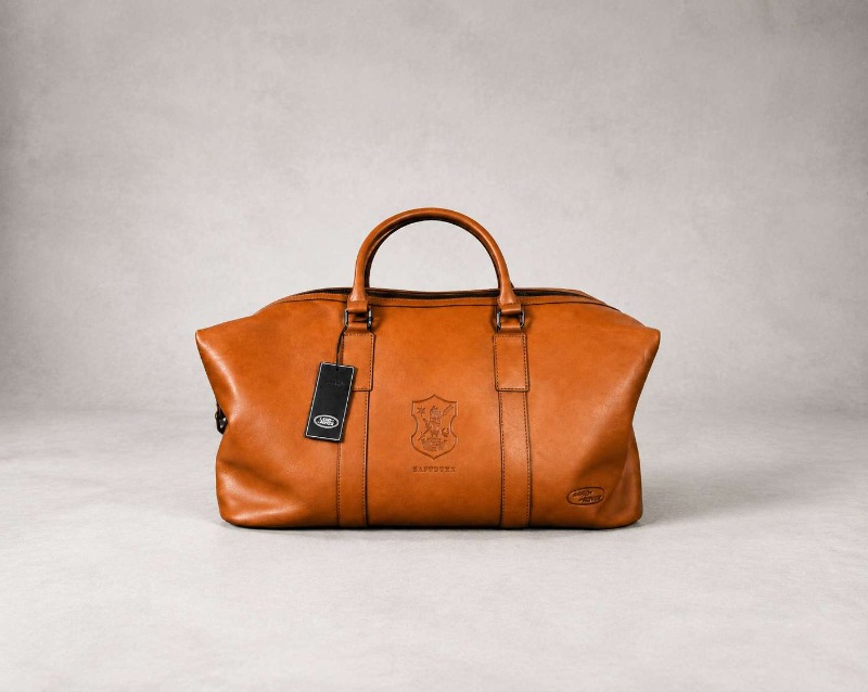 Krintech Custom Heat Embossed Saltburn Film Crew Land Rover Tan Leather Weekend Bag