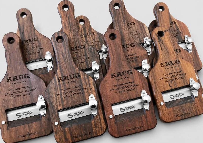 Krug Champagne Laser Engraved Wooden Truffle Slicers 1