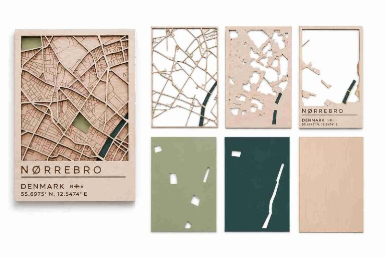 Laser Cut Wood 3d City Map Norrebro Denmark