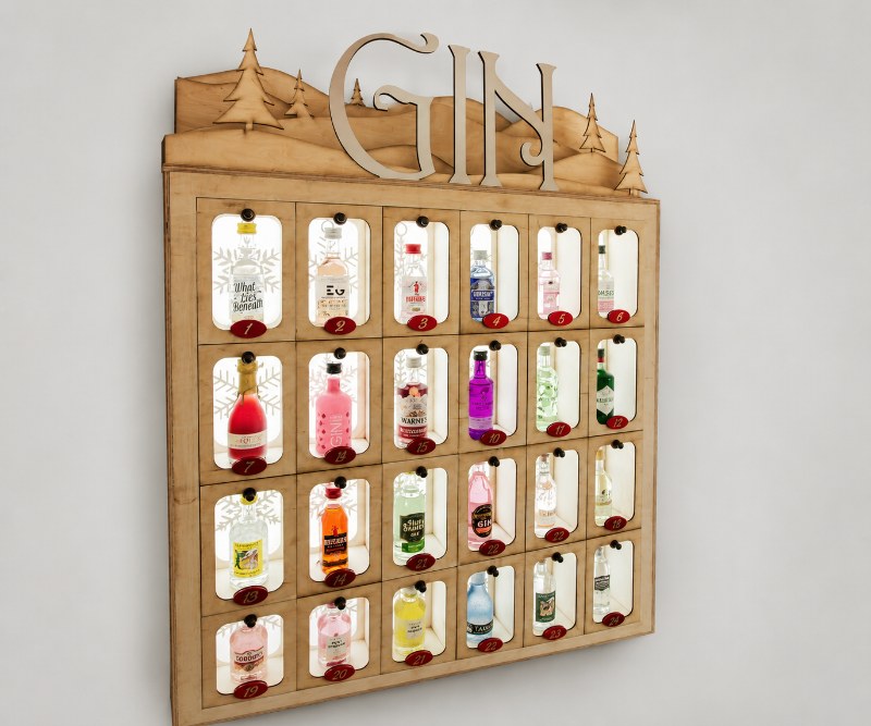 Laser Cut Wooden Gin Advent Calendar Display