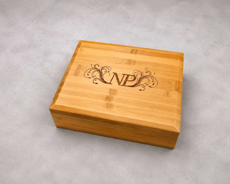 Laser Engraved Bamboo Keepsake Box Personalized Monogram