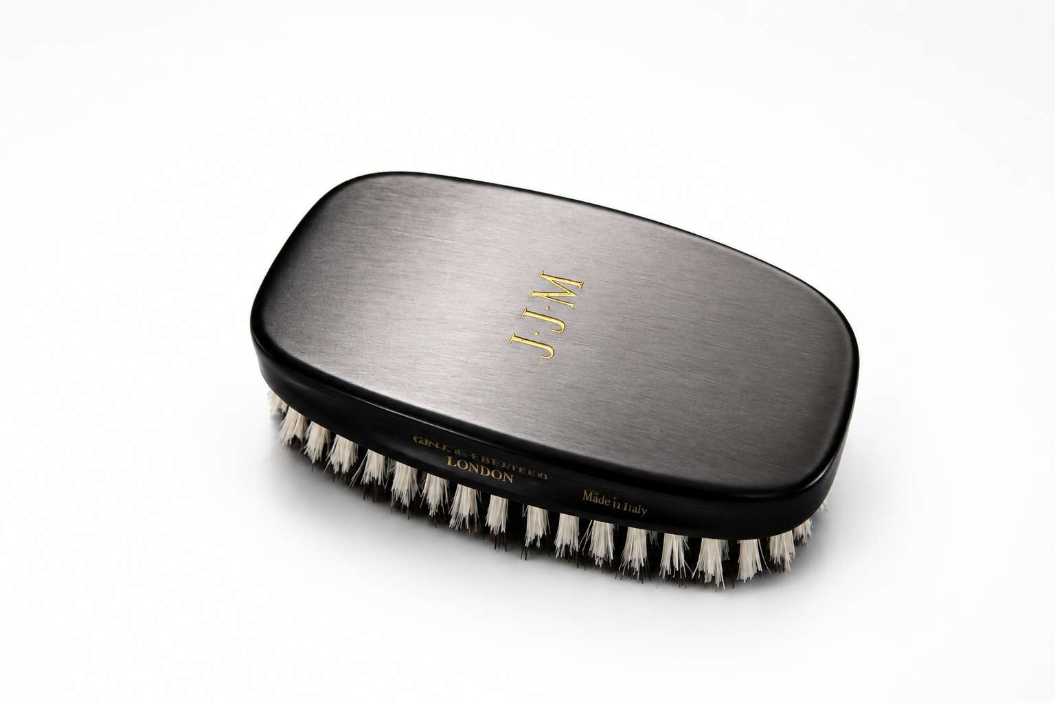 Laser Engraved Ebony Wood Military Hairbrush Gold Initials