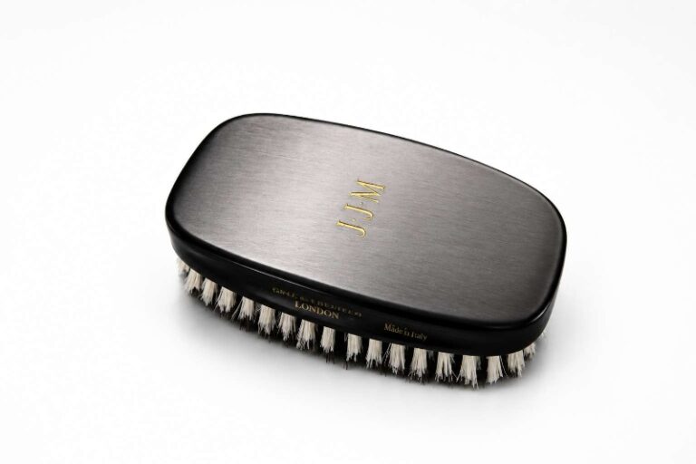 Laser Engraved Ebony Wood Military Hairbrush Gold Initials