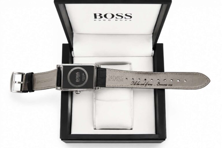 Laser Engraved Hugo Boss Leather Watch Strap Personalised Message