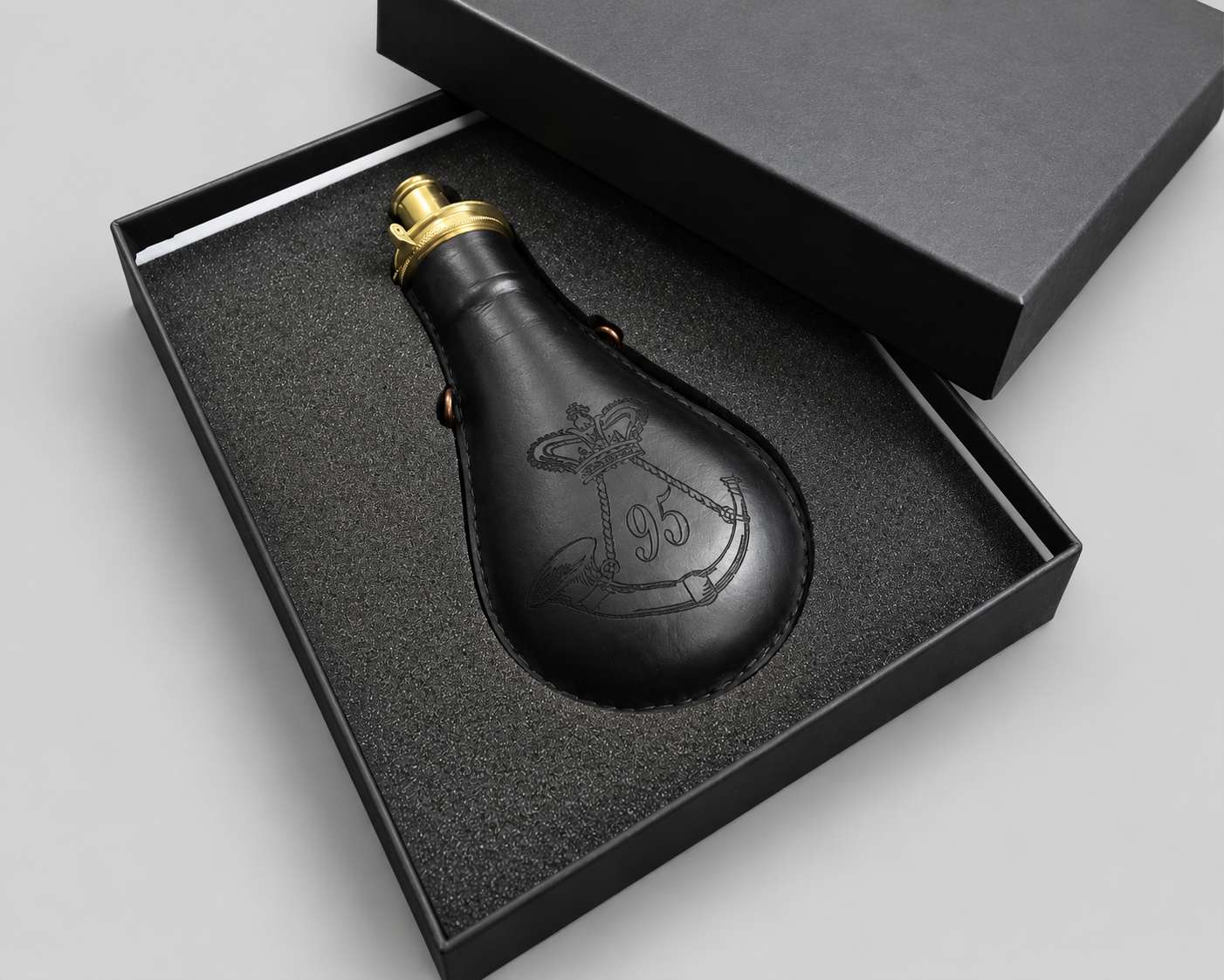 Laser Engraved Leather Powder Flask Laser Cut Foam Presentation Box