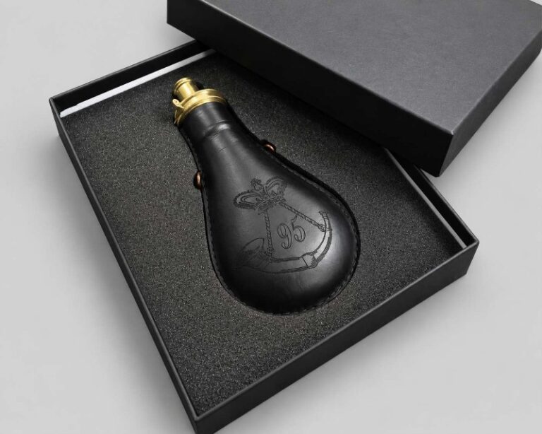 Laser Engraved Leather Powder Flask Laser Cut Foam Presentation Box