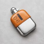 Laser Engraved Leather Silver Hip Flask Personalized Gift