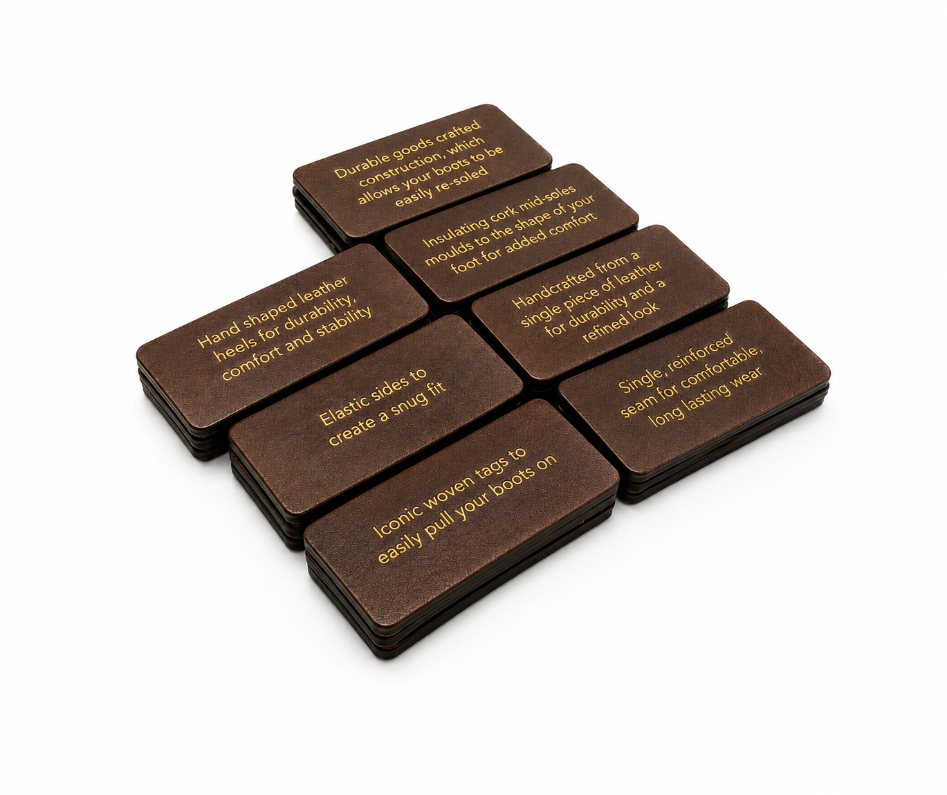 Leather Embossing Gold Foil Product Information Tags Custom Branding Retail Display