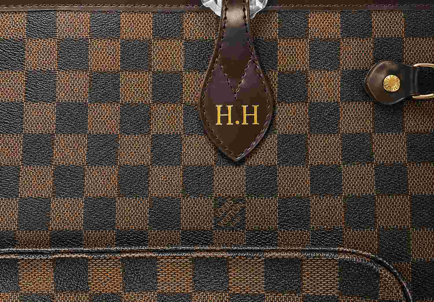 Louis Vuitton Neverfull Damier Ebene Personalized Gold Initials