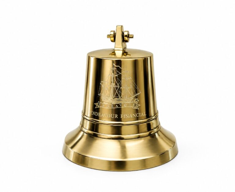 Metal Engraved Desk Bell Brass Endeavour Financial Corporate Gift