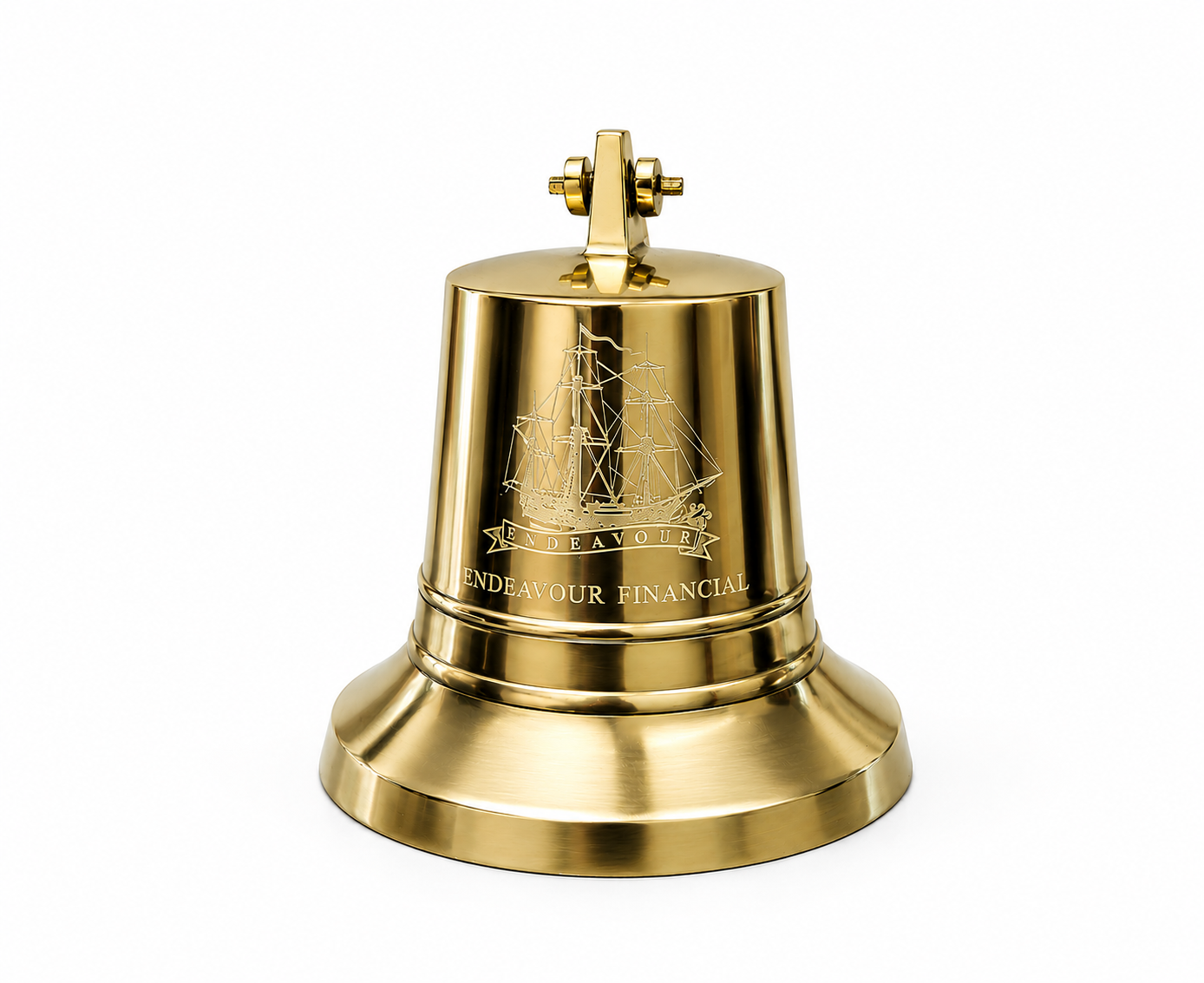 Metal Engraved Desk Bell Brass Endeavour Financial Corporate Gift