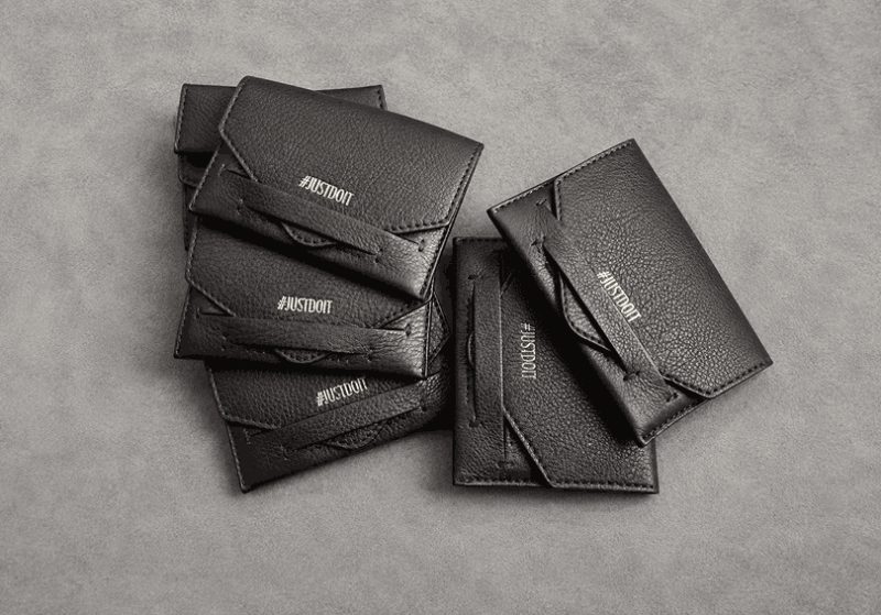 Nike Justdoit Silver Embossed Leather Card Wallets