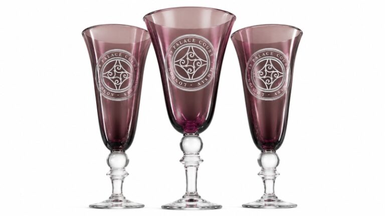 Palace Coutt Engraved Purple Champagne Flutes Personalised Crystal Glassware