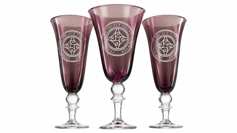 Palace Coutt Engraved Purple Champagne Flutes Personalised Crystal Glassware