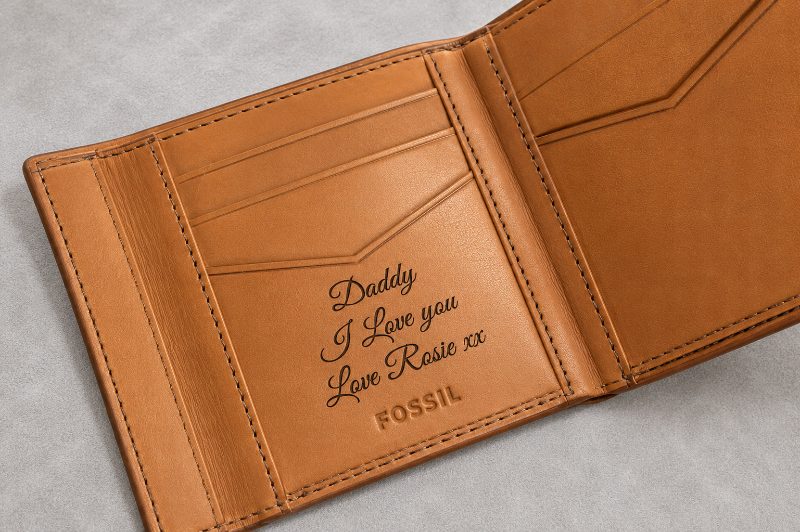 Personalised Fossil Laser Engraved Leather Wallet