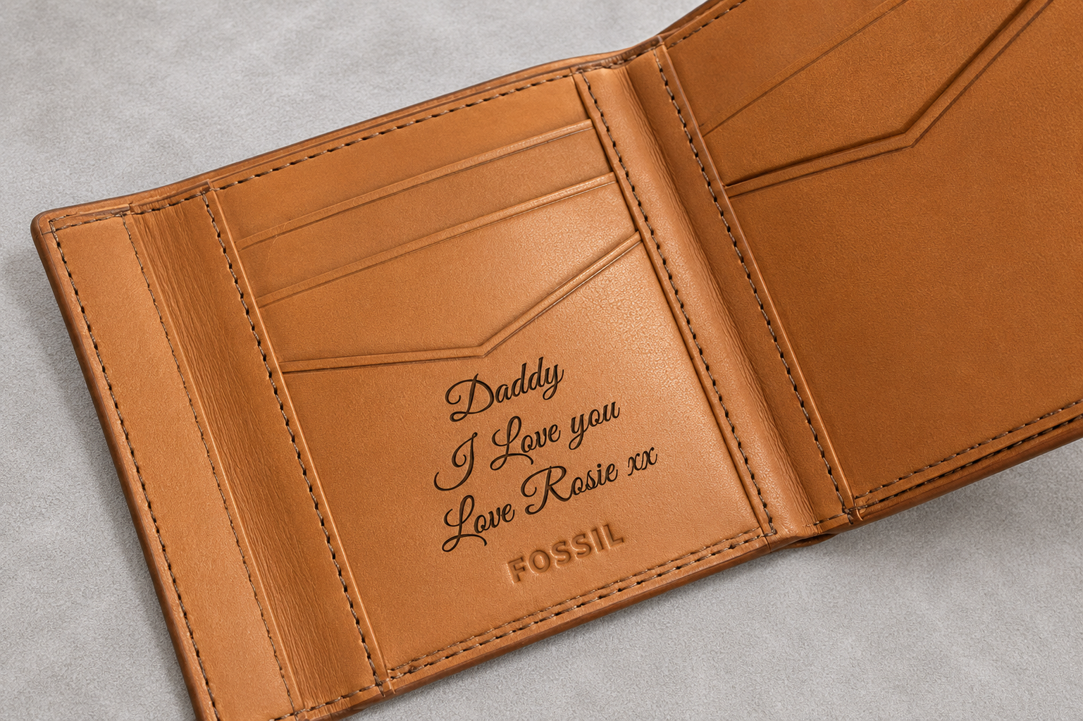 Personalised Fossil Laser Engraved Leather Wallet