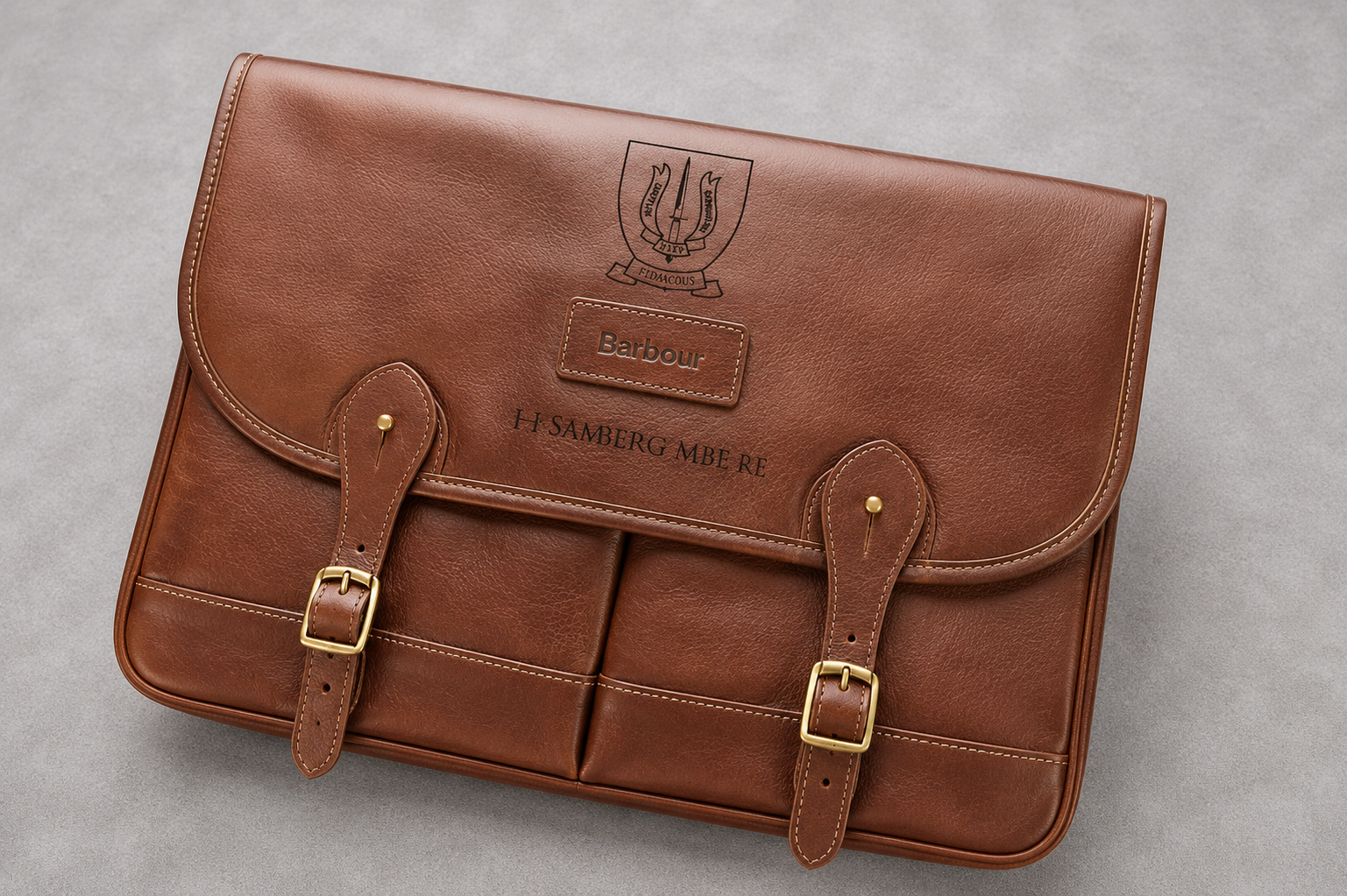 Personalised Laser Engraved Barbour Leather Briefcase