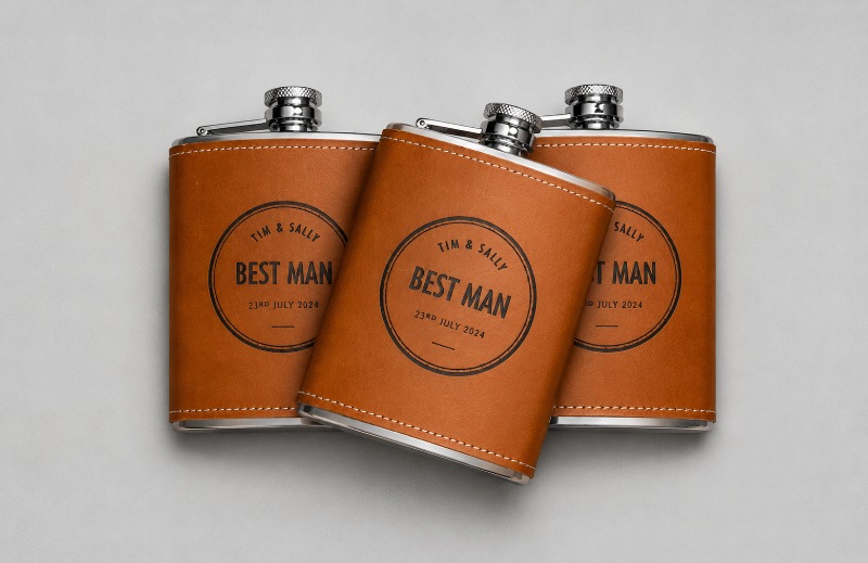 Personalised Laser Engraved Leather Hip Flasks 1
