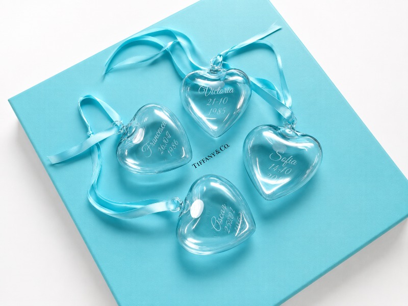 Personalised Tiffany Glass Heart Ornaments Engraved Keepsake Gifts