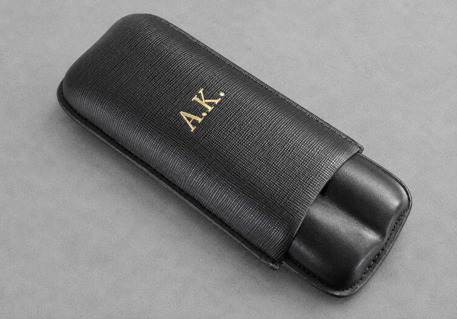 Personalized Leather Cigar Case Gold Initials