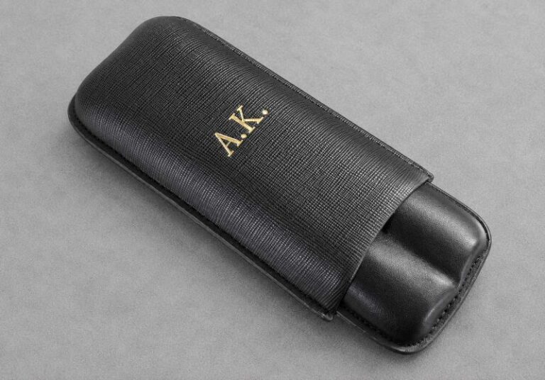 Personalized Leather Cigar Case Gold Initials