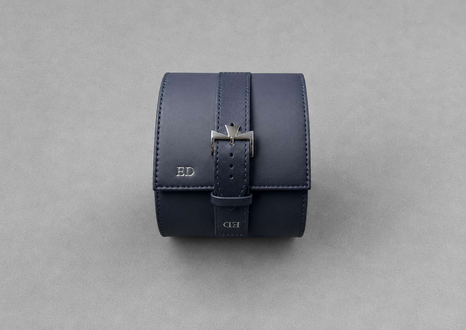 Personalized Navy Blue Leather Watch Roll Case
